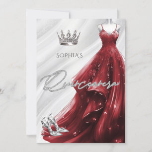 Zilver Bourgondië Rood Sparkle Jurk Quinceañera Kaart