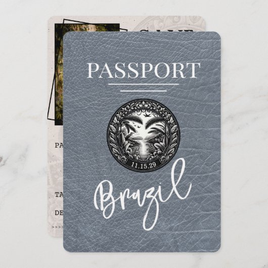 Zilver Brazilië paspoort Bewaar de datum Save The Date (Voorkant / Achterkant)