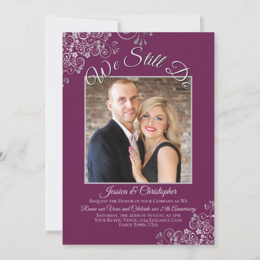 Zilver & Cassis We doen nog steeds huwelijksgeloft Kaart (Voorkant)