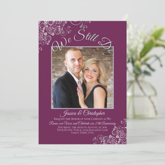 Zilver & Cassis We doen nog steeds huwelijksgeloft Kaart (Staand voorkant)