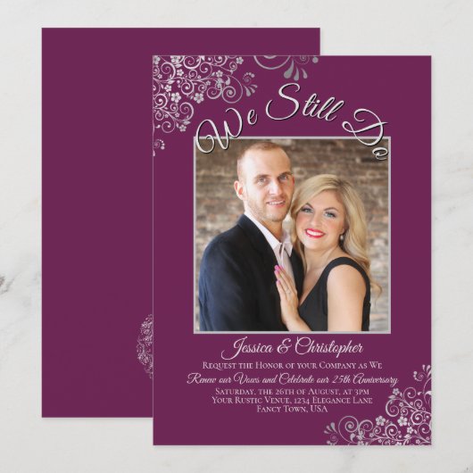 Zilver & Cassis We doen nog steeds huwelijksgeloft Kaart (Voorkant / Achterkant)