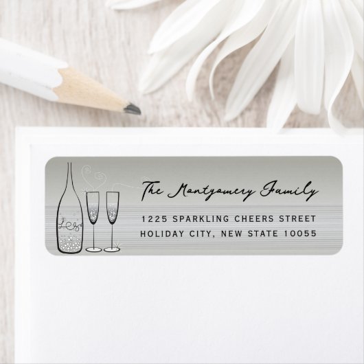 Zilver Champagne Bruisend Cheers Chic Retouradres Etiket (Insitu)