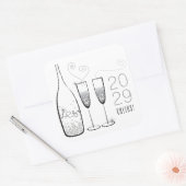 Zilver Champagne Proost Bruisend Stijlvol Nieuwjaa Vierkante Sticker (Envelop)