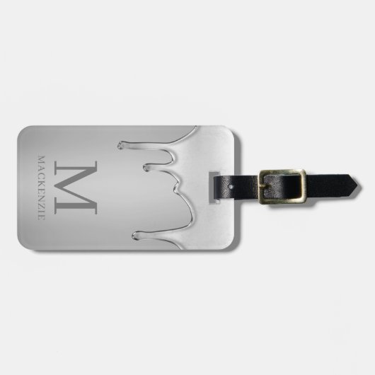 Zilver Chrome druppels Hot Vloeibaar Metaal Monogr Bagagelabel (Voorkant horizontaal)