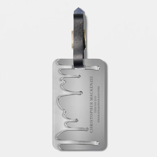 Zilver Chrome druppels Hot Vloeibaar Metaal Monogr Bagagelabel (Achterkant verticaal)