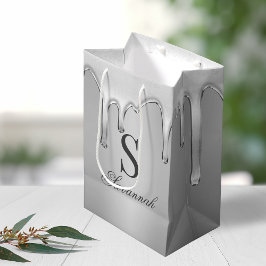 Zilver Chrome druppels vloeibaar metaal Monogram Medium Cadeauzakje