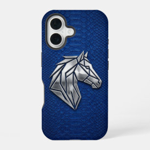 Zilver Chrome Geometrisch Paard Blauw Python iPhon iPhone 16 Hoesje