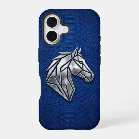 Zilver Chrome Geometrisch Paard Blauw Python iPhon iPhone 16 Hoesje (Achterkant)