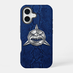 Zilver Chrome Geometrische Haai Blauwe Python iPho iPhone 16 Hoesje