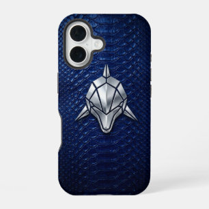 Zilver Chrome Geometrische Haai Blauwe Python iPho iPhone 16 Hoesje