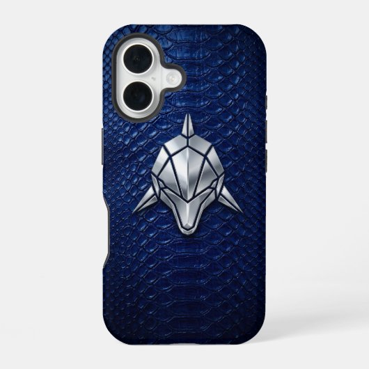 Zilver Chrome Geometrische Haai Blauwe Python iPho iPhone 16 Hoesje (Achterkant)
