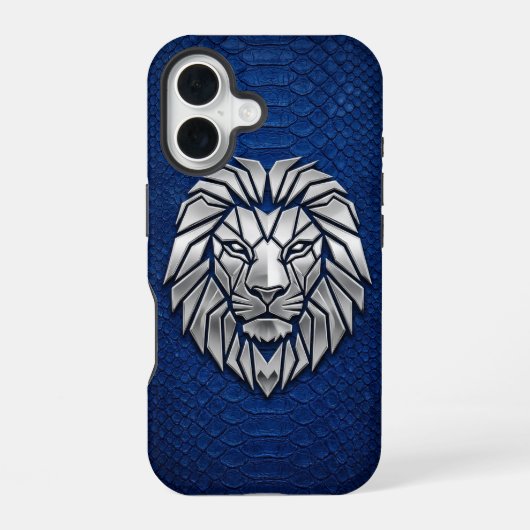 Zilver Chrome Geometrische Leeuw Blauwe Python iPh iPhone 16 Hoesje (Achterkant)