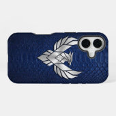 Zilver Chrome Geometrische Phoenix Blauwe Python i iPhone 16 Hoesje (Achterkant horizontaal)