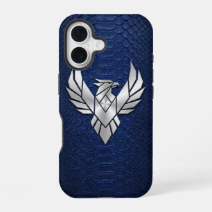 Zilver Chrome Geometrische Phoenix Blauwe Python i iPhone 16 Hoesje