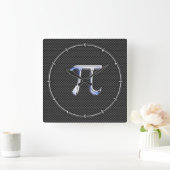 Zilver Chroom Als Pi Symbool op Koolstofvezel Vierkante Klok (Huis)