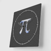 Zilver Chroom Als Pi Symbool op Koolstofvezel Vierkante Klok (Hoek)