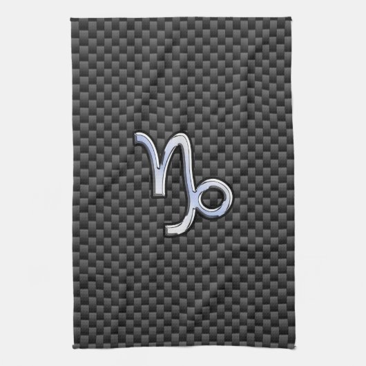 Zilver chroom als Steenbok Symbool Koolstofvezel Theedoek (Verticaal)