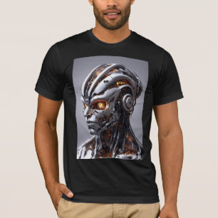 Zilver Chroom Cyborg Gloeiend Oranje Science-Ficti T-shirt