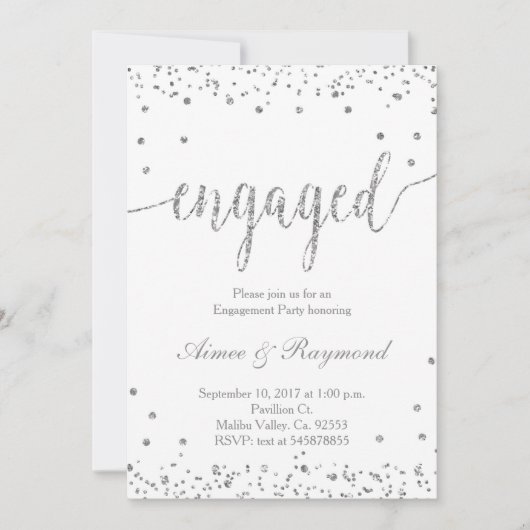 Zilver Confetti Engagement Party - Uitnodiging (Voorkant)