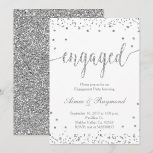 Zilver Confetti Engagement Party - Uitnodiging