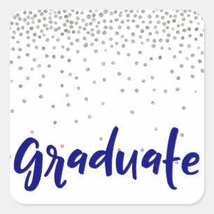 Zilver Confetti over wit: Modern "Afstuderen" Vierkante Sticker