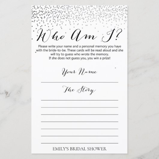 Zilver Confetti Vrijgezellenfeest Game PRINED (Voorkant)