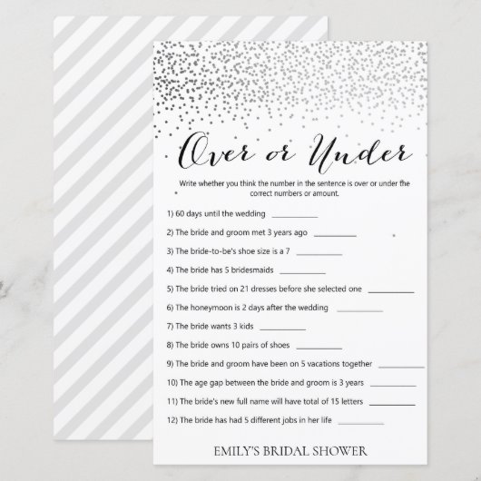 Zilver Confetti Vrijgezellenfeest Game PRINED (Voorkant / Achterkant)