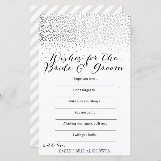 Zilver Confetti Vrijgezellenfeest Game PRINED (Voorkant / Achterkant)