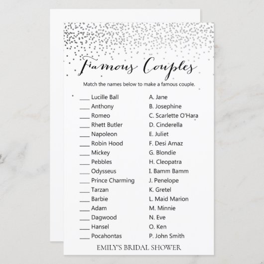 Zilver Confetti Vrijgezellenfeest Game PRINED (Voorkant / Achterkant)