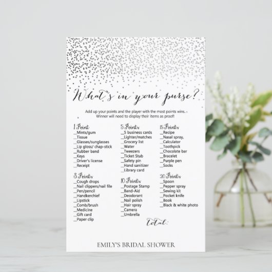 Zilver Confetti Vrijgezellenfeest Game PRINED (Staand voorkant)