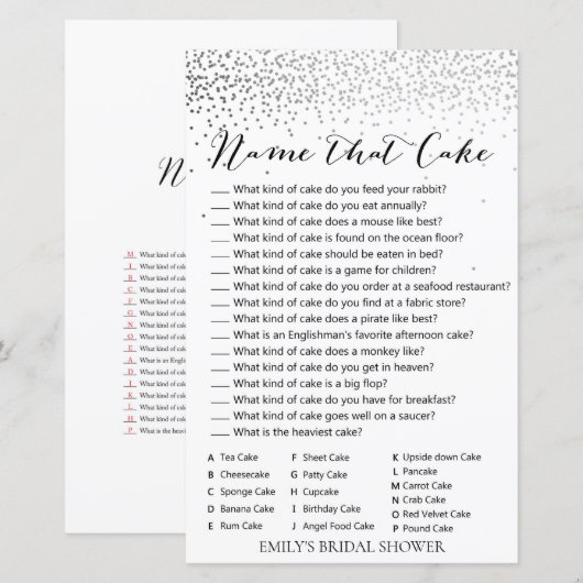 Zilver Confetti Vrijgezellenfeest Game PRINED (Voorkant / Achterkant)