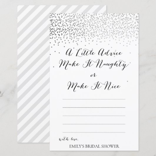 Zilver Confetti Vrijgezellenfeest Game PRINED (Voorkant / Achterkant)