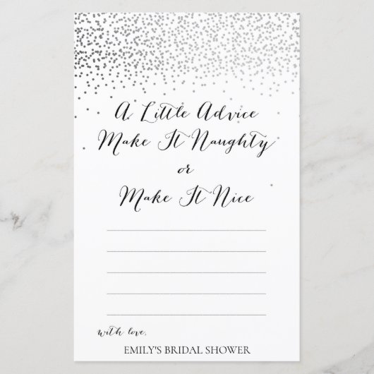 Zilver Confetti Vrijgezellenfeest Game PRINED (Voorkant)