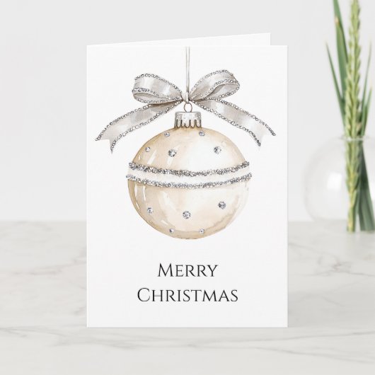 Zilver Crème Bogen Kerstversiering Kaart (Voorkant)
