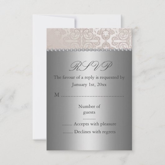 Zilver/Crème RSVP Kaart (Voorkant)