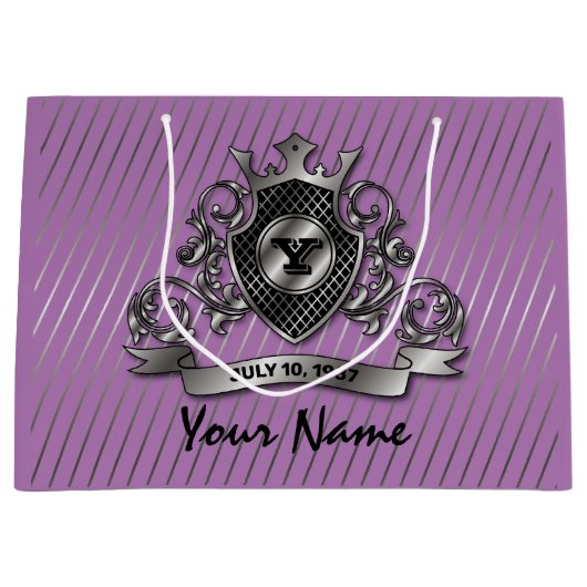 Zilver Custom Elegant Monogram Ontwerp Groot Cadeauzakje (Voorkant)