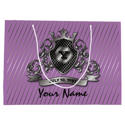 Zilver Custom Elegant Monogram Ontwerp Groot Cadeauzakje (Achterkant)