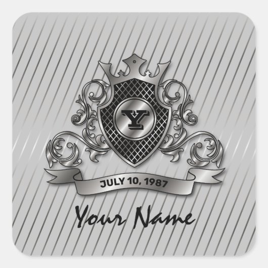 Zilver Custom Elegant Monogram Ontwerp Vierkante Sticker (Voorkant)