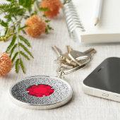 Zilver Damask met een faux garnetsteen Sleutelhanger (Zijkant)