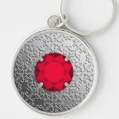 Zilver Damask met een faux garnetsteen Sleutelhanger (Voorkant)