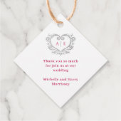 Zilver decoratieve monogram rode bruiloft bedankjes labels (Achterkant)