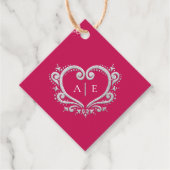 Zilver decoratieve monogram rode bruiloft bedankjes labels (Voorkant)