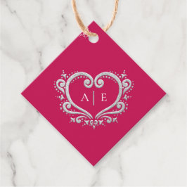 Zilver decoratieve monogram rode bruiloft bedankjes labels