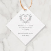 Zilver decoratieve monogram roze bruiloft bedankjes labels (Achterkant)