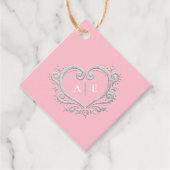 Zilver decoratieve monogram roze bruiloft bedankjes labels (Voorkant)
