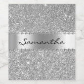 Zilver Diamant Glitter uiterlijk Bling Monogram Na Wijn Etiket (Enkel label)