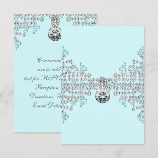 Zilver Diamanten Turquoise RSVP Kaartje (Voorkant / Achterkant)