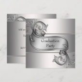 Zilver Diploma Zwarte Afstudeerfeest Kaart (Voorkant / Achterkant)