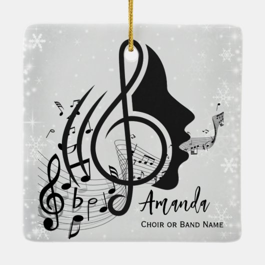 Zilver Dirigent Cadeau Muzieknoten Kerstmis Keramisch Ornament (Achterkant)