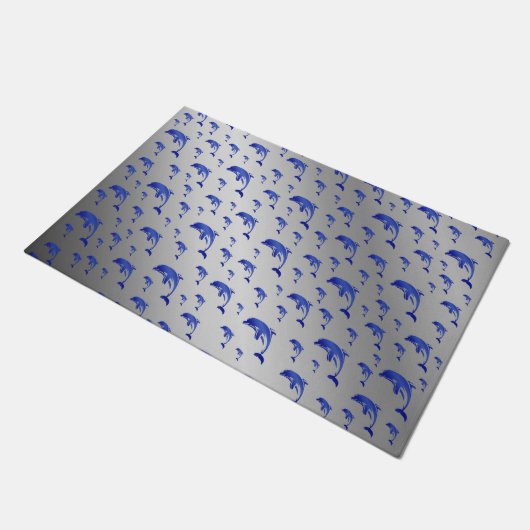 zilver, dolfijn, vis, natuur, aquatisch, design; deurmat (Schuin)